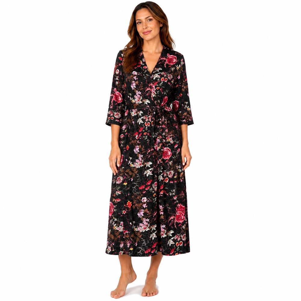 Love Fire Maxi Wrap Dress/Robe XXL Black Floral Leopard Burnout Velvet V-Neck